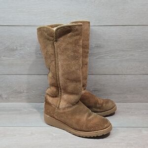 Ugg Australia Women's Tall Wedge Riding Suede Sheepskin Boots Shoes Sz 6